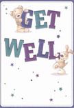 This delightful get well card, brimming with optimism, seems as if conjured from the joyful corners of Chinatown's neighbourhood shops-a scene crafted to lift hearts and bring a smile. Illustrated front and centre, a roly-poly teddy bear and a spirited puppy leap into action, their furry textures drawn so invitingly one could nearly feel their comforting embrace. The duo plays along bold, vibrant letters spelling out 'Get Well,' their shapes shaded in elegant indigo and teal-colours that sparkle with the same vibrancy as lanterns twinkling above Gerrard Street in the evening. Set against a softly glowing, creamy background, the design is animated by a flutter of playful starbursts in shades of gentle blue and purple, each twinkling like a well-wish carried on the air through the markets outside. Their faces, sweet and expressive, channel affection and hope-the very emotions we strive to send with every bouquet crafted for same-day delivery throughout Chinatown. This card weaves together visual and emotional comfort, blending innocence, warmth, and genuine encouragement into a message that lingers sweetly, much like the delicate scent of freshly-arranged flowers gracing a loved one's bedside. It's a mood of gentle reassurance, the perfect accompaniment to a healing gesture rooted in the friendly, close-knit culture of Chinatown.